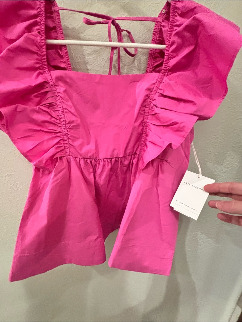 Ruffled Square-Neck Peplum Tunic in Hot Pink